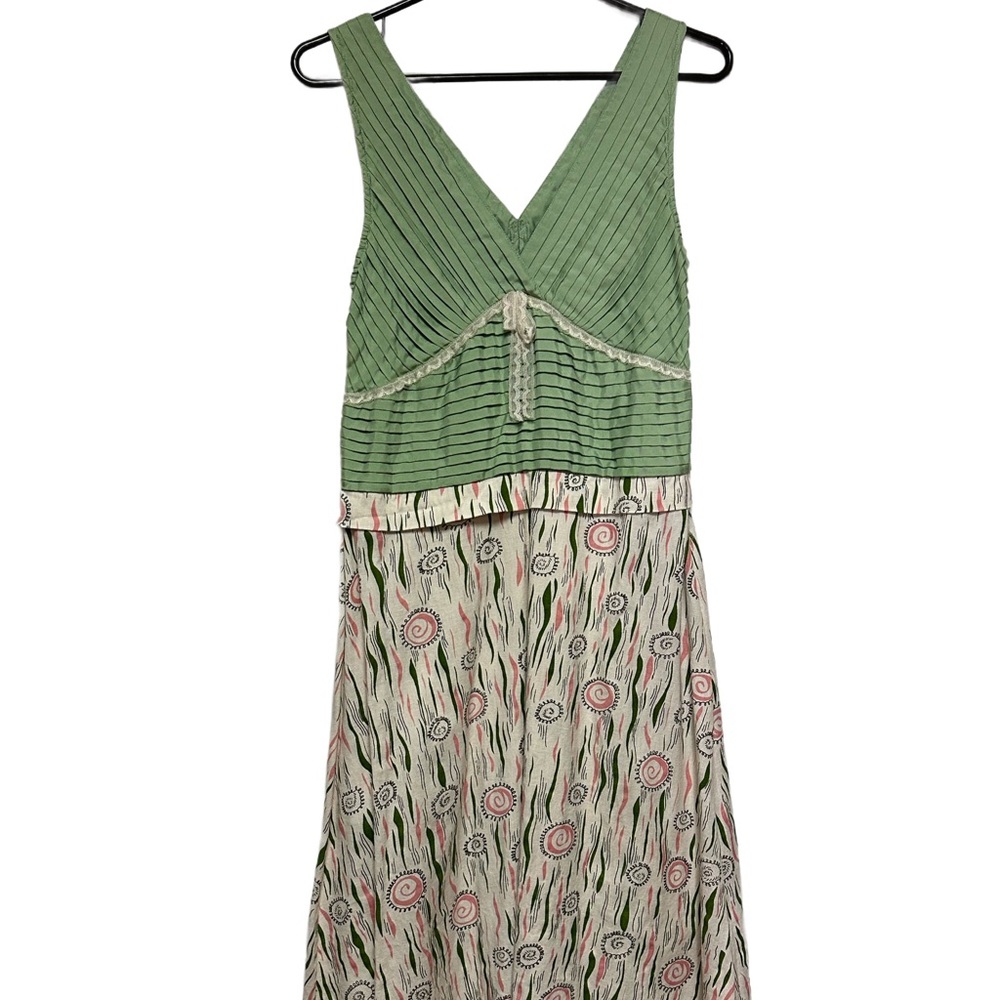 Anthropologie Snak - Elegant Green and Cream Sleeveless Dress